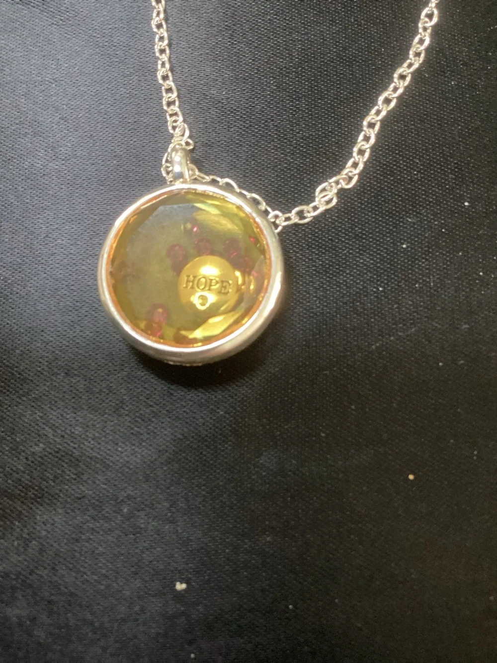 Avon Gold-Tone HOPE Round Pendant Necklace with Yellow Faceted Center